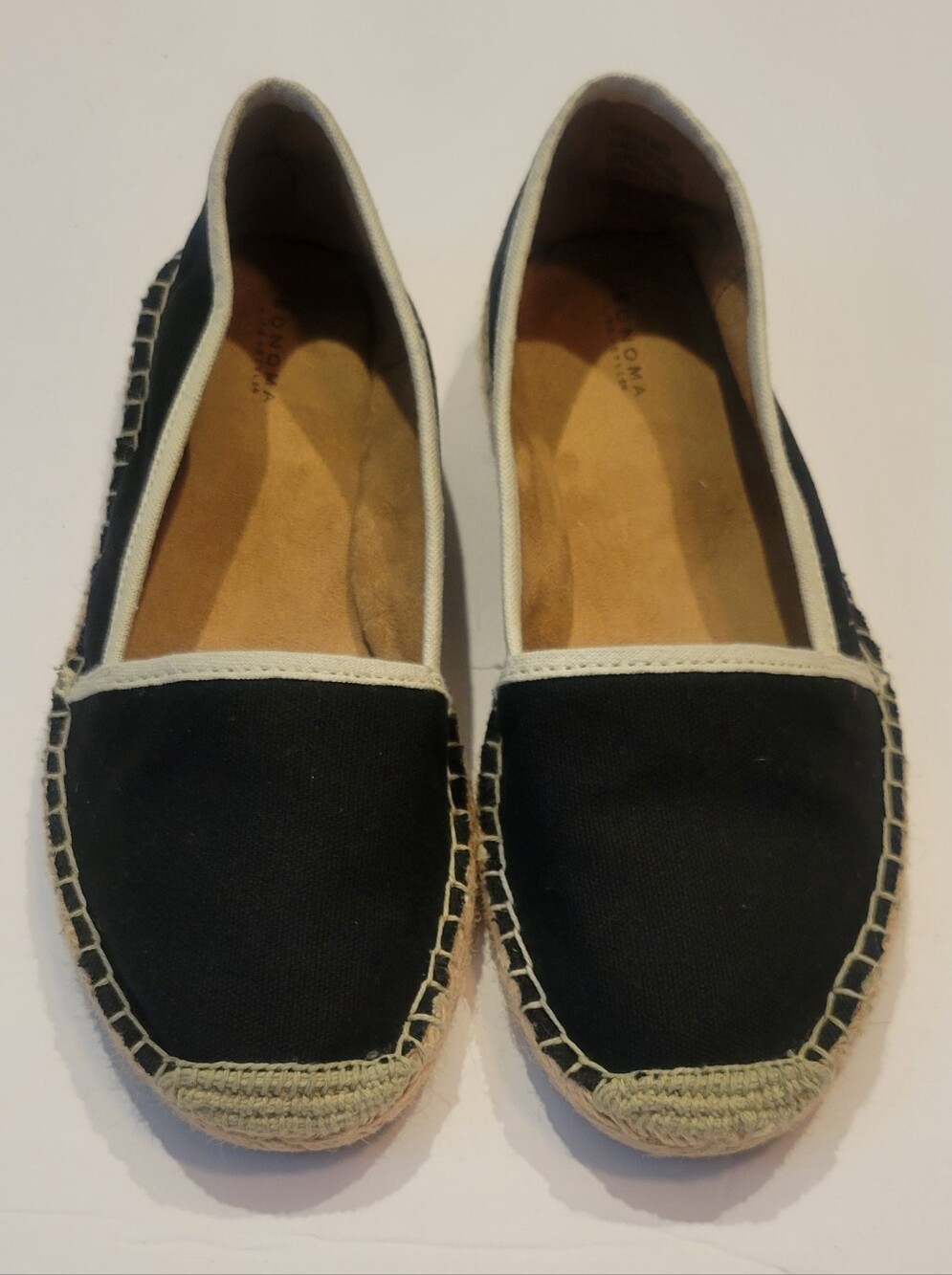 Sonoma Black Canvas Espadrille Flats with Cream Trim Worn Once